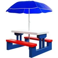 Deuba Sitzgruppe, Kindersitzgruppe mit Sonnenschirm UV Schutz Picknickset Tisch Bänke
