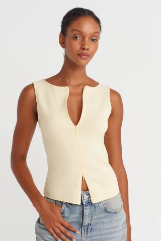 Ärmellose Slim-Fit-Jerseybluse mit Reißverschluss