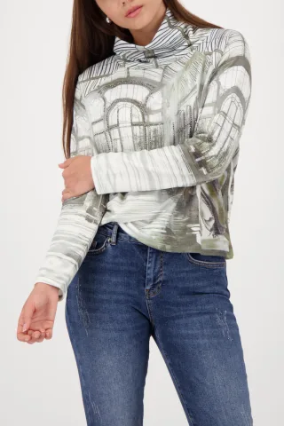 monari - Rollkragen-Sweatshirt mit Gallery-Print sage gemustert - Gr. - 40