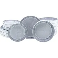 OTTO home Teller-Set modernes Geschirr-Set, Service Lykk (18-tlg), 6 Personen, Steinzeug, hohe Haltbarkeit, spülmaschinen- & mikrowellengeeignet, Reaktivglasur