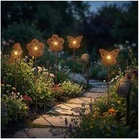 Haushalt International LED Solarleuchte, LED-Leuchtmittel fest verbaut, Warmweiß, LED Solarlampe Erdspieß Gartendeko Außenlampe rostfarben LED 45cm 6x