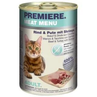 PREMIERE Meat Menu Nassfutter Katze Adult Rind mit Pute und Shrimps 12x400 g