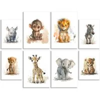 JUSTGOODMOOD Poster ® Tiere Wald Dschungel Aquarell Kinderzimmer, A Löwe (1 St), verschiedene Größen wählbar