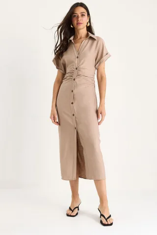 V-Ausschnitt Midi-Kleid mit Knopfverschluss