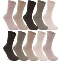 sockenkauf24 Gesundheitssocken 10 Paar Damen & Herren Socken 100% Baumwolle ohne Gummidruck (6 x Beige + 2 x Olive + 2 x Braun, 43-46) und ohne Naht - 10600