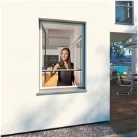 Windhager Insektenschutzplissee ULTRA FLAT für Fenster, Fliegengitter ohne Bohren, halbtransparent, ohne Bohren, verspannt, Moskitonetz Plissee 130 x 150 cm, erhältlich in anthrazit oder weiß