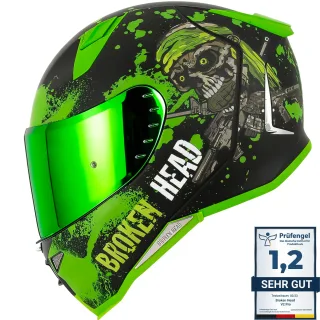 Broken Head Jack S. V2 Pro Grün Integralhelm + Visier Grün Verspiegelt