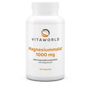 Vitaworld Magnesiummalat 1000 mg | 120 Kapseln | 100 % reines Magnesiummalat | 300 mg Magnesium pro 2 Kapseln | vegan