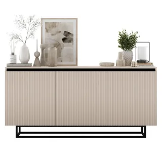 Meble Lindner Sideboard, Kaschmir, Metall, 4 Fächer, 3 Schubladen, Rechteckig,Rechteckig, 167x79x35 cm, Wohnzimmer, Kommoden & Sideboards, Sideboards