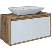 Roomart Badmöbel-Set ATLANTIC 85 cm, opt: mit Keramik-Aufsatzbecken in 4 Farben, (Badezimmermöbel ATLANTIC 85cm in 4 Farben Unterschrank mit Waschbecken)