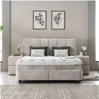 abc bedding Boxspringbett Boxspringbett Komfortbett LUCIA im stilvollen braun beige Stoffdesign (Bett mit Topper, 3-St., inkl. Matratze und Topper), Voll-orthopädisches Schlafsystem inklusive Bettkasten