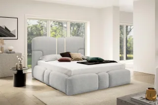 Polsterbett Schlafzimmerbett JORDAN 200x200cm Komplettset in Stoff Doha Hellgrau