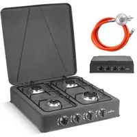 HOMELUX Gaskocher 6,2 KW Gaskocher, 4 Flammig Campingkocher Kochfeld, (2,2 kW + 2x 1,5 kW + 1,0 kW), Gaskocher mit Schlauch-Anschluss und Druckmindere
