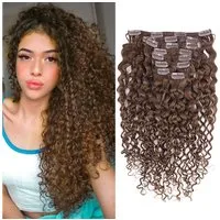 LuxusKollektion Echthaar-Extension Extensions Clip in Echthaar Kinky Curly 55cm 22 INCH Dunkel Braun JC