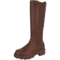 Ital-Design Elegante Damenstiefel mit bequemem Design für Alltag Plateaustiefel (91154473) Blockabsatz Stiefel in Camel