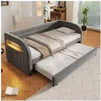 Merax Daybett 90x200cm, Polsterbett mit LED (1 tlg), Tagesbett mit Ausziehbett, Jugendbett Plattformbett aus Samt