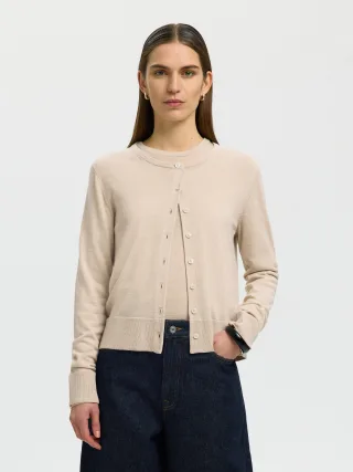 SELECTED WOMEN - SLWTHEA LS KNIT MERINO CARDIGAN NOOS Oatmeal - Gr. - S
