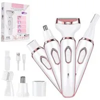 MOPUEA Haarentferner-Set Elektrischer Rasierer für Frauen, 4-in-1-Rasierer für Frauen, Haartrimmer für Gesicht Nase Achseln Intimbereich Bikinizone, Intimrasierer Damen Gesicht Bikinizone USB Aufladung