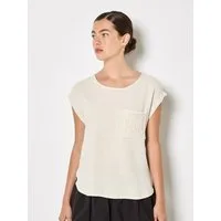 Apricot T-Shirt T-Shirt aus Leinenmischung mit Häkel-Tasche