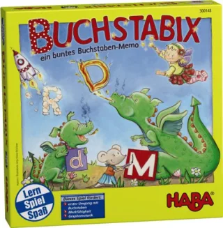 HABA 300143 - Buchstabix lustiges Lernspiel zum Kennenlernen großer und Kleiner Buchstaben Memospiel für 2-6 Kinder von 4-7 Jahren