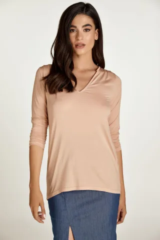 V-Ausschnitt-Top aus staubigem rosa Jersey