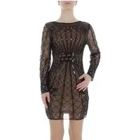 Ital-Design Partykleid Damen Party & Clubwear Pencil (86365277) Pailletten Glänzend Tüll Minikleid in Beige