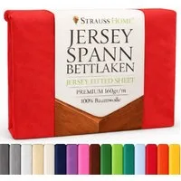 Strauss Home Spannbettlaken Premium 160 g/m² Gekämmte Baumwolle Jersey in Hotelqualität, Gummizug: Rundumgummi, OEKO-TEX®-zertifiziert - Hotelqualität – Formstabil & Langlebig