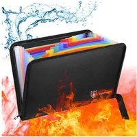MOPUEA Dokumententasche Dokumentenmappe Papier Ordner Tragbares Akkordeon Fächermappe, Deckel (Feuerfeste Aufbewahrungstasche, 12 A4 Taschen, feuer- und wasserfest, doppelte Sicherheit), Schützt vor Feuer, Wasser, doppelte Verschlüsse, tragbar, robus