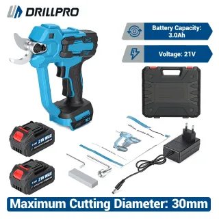 Drillpro 21V Electric Pruner Shear Brushless Motor SK5 High Carbon Steel Blade 30mm Cutting Diameter for 21V Makita Batt