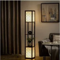 HOMCOM Stehlampe Stehleuchte mit Regal, Doppellicht, Schwarz 26 x 26 x 156 cm