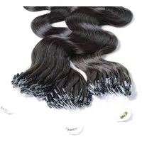 hair2heart Echthaar-Extension Microring Loops - gewellt #4/0 Dunkelbraun 0.5g 60cm