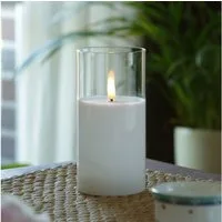 MARELIDA LED-Kerze LED Kerze im Glas Windlicht Echtwachs Timer H: 15cm D: 7,5cm weiß, LED Classic, warmweiß (2100K bis 3000K)