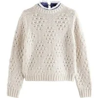Next Strickpullover Pullover mit Ziernähten, Rüschenkragen und Wolle (1-tlg)