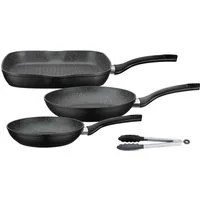 GSW Pfannen-Set Gourmet Granit, Aluminium (Set, 4-tlg., 1x Bratpfanne Ø 20 cm, 1x Bratpfanne Ø 24 cm, 1x Grillpfanne Ø 28 cm), Induktion