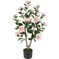 Kunstpflanze, COSTWAY, Höhe 90 cm, Kunstbaum mit Blüten, Künstlicher Kamelienbaum, 90cm, rosa