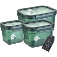 Engelland Frischhaltedose 3er Set Aufbewahrungsdosen mit Deckel, Vorratsdose, Frischhaltedose, Kunststoff/Silikon, (Vorteils-Set, 3-tlg., 0,6 L / 1,1 L / 2,0 L), luftdicht, auslaufsicher, stapelbar, BPA-frei, verschiedene Größen