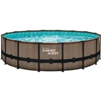SUMMER WAVES Pool Frame Pool (Komplettset, 5-tlg., Filterpumpe, Einstiegsleiter, Plane, Reinigungs- & Repairkit), Ø 549x132 cm Teakoptik braun rund