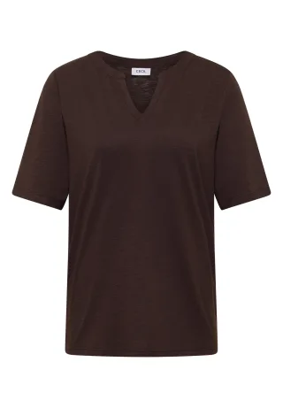 CECIL - T-Shirt mit Split Neck in Unifarbe brown cacao - Gr. - L