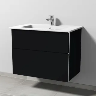 Sanipa 3way Keramik-Set Venticello Keramik-Waschtisch und Unterbau mit 2 Auszügen, Schwarz-Matt BS32308