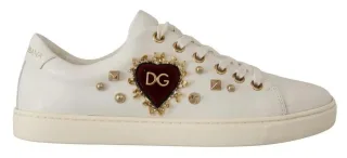 Dolce & Gabbana Weiße Leder Gold Rote Herz Sneakers Schuhe