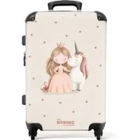 NoBoringSuitcases.com© Kinderkoffer mit leuchtende Räder - Prinzessin und ein Einhorn in Pastellfarben 67, 4 Rollen, Reisetasche mit rollen für 20kg, Koffer für Mädchen, Reisekoffer