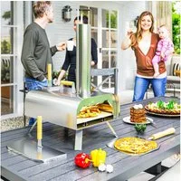 Outsunny Pizzaofen aus Edelstahl, mit 1cm dick Pizzastein, Klappbein, Pizzaschaufel, tragbar, für Camping Garten Party