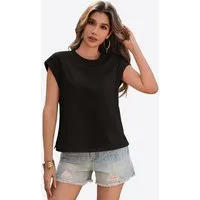 Imily Bela T-Shirt Damen Basic-Shirt mit Rundhalsausschnitt (Packung, 1-tlg., 1per-Pack) Seitenschlitze