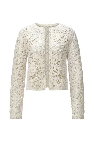 Rich & Royal - Cropped crochet jacket caffee latte - Gr. - 38