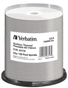 Verbatim 100 x CD-R | 43718 | 700 MB 52x - breite bedruckbare