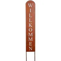 Levandeo® Dekoobjekt, Stele Willkommen 95x14cm Eisen Rost Gartendeko Gartenstecker