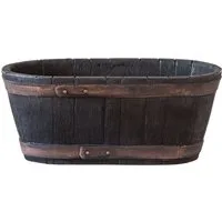 BigDean Pflanzschale Weinfass 61x34x25cm Eichenholz-Optik oval Blumenkasten Gartenteich