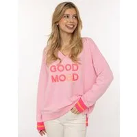 Zwillingsherz Sweatshirt Dana Neon-Bündchen, V-Ausschnitt, Langarm, Front-Stickerei