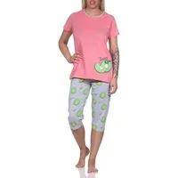 Normann Pyjama Normann Damen kurzarm Schlafanzug mit Capri Pyjamahose in Kiwi Motiv