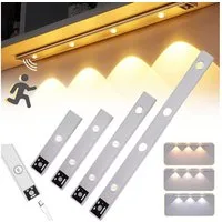 Jibenhome LED Unterbauleuchte Schrankbeleuchtung mit Bewegungsmelder, Dimmbar 3 Farb Schranklicht, USB Aufladbar Schrankleuchten,Lichtleiste mit Sensor Nachtlicht Treppe